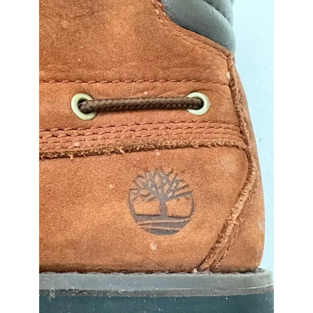 Timberland Boys Boots Size 2 Oakwell Moc-Toe Brown Nubuk Leather Lace-Up Preppy